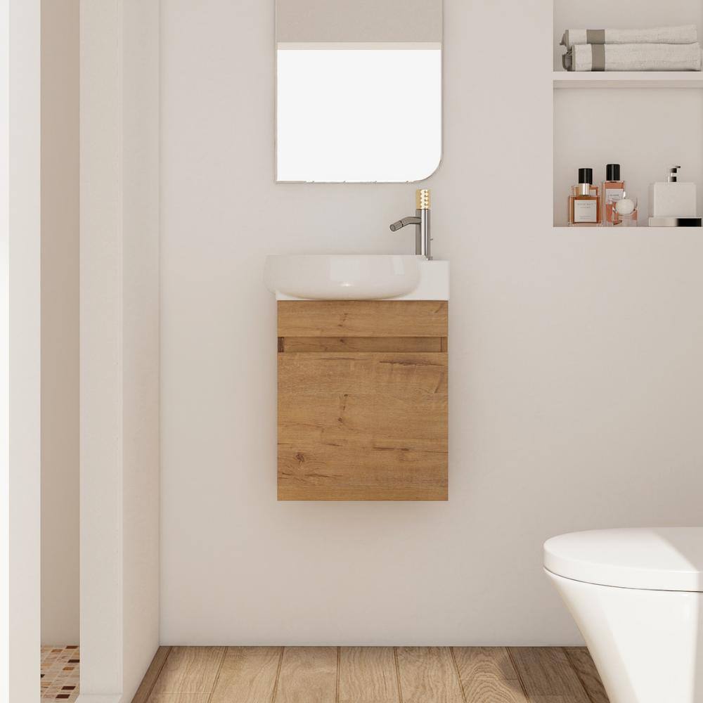 17 in. W x 12 in. D x 22 in. H Wall Mounted Single Sink Bath Vanity in Imit