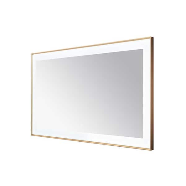 Lexington 60 in. W x 36 in. H Rectangular Framed Wall Mount Bathroom Vanity Mirror in Brushed Gold LED Lighted Defogger