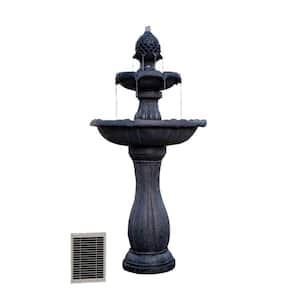 44 in. H 2-Tier black Fiberglass/Resin Solar w/Solar Panel and Auto-Shut Off Pump, Solar Garden Fountain