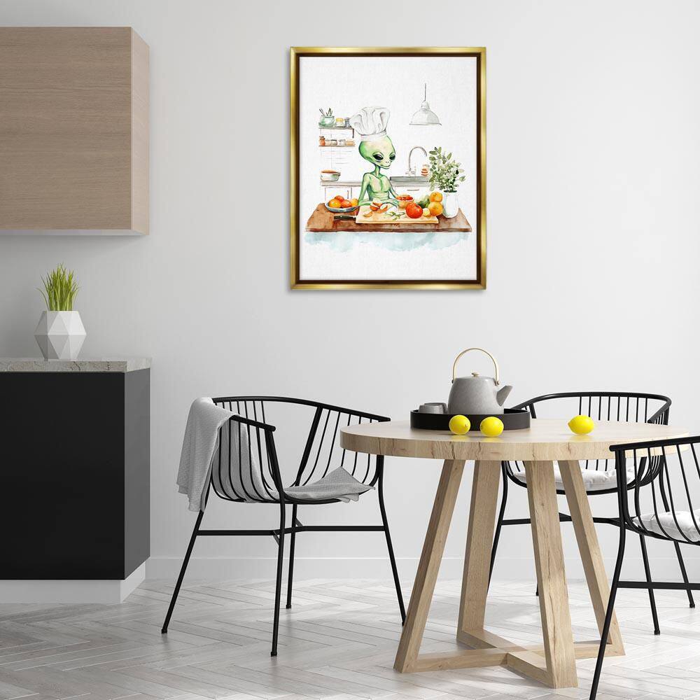 Chef Alien in Kitchen by Lil' Rue Gold Floater Frame Fantasy Graphic Art Print 31 in. x 25 in. price history on PriceWatchPro