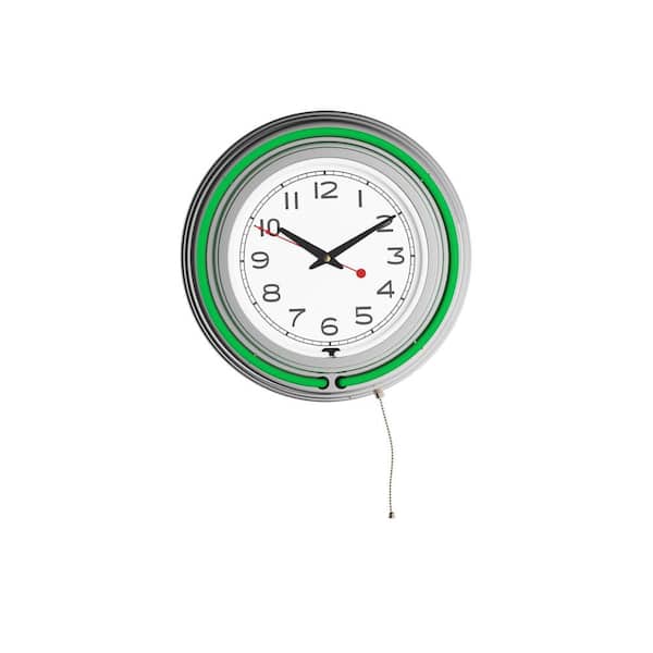 Trademark 3 in. x 14 in. Green Double Ring Neon Clock
