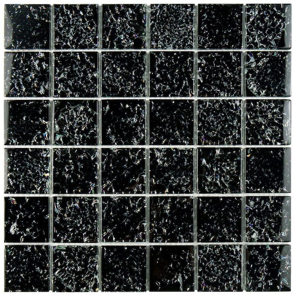 Stark Crackle Black 11-3/4 in. x 11-3/4 in. x 8 mm Glass Mosaic Tile