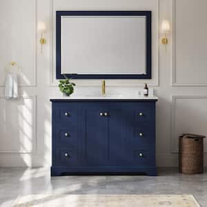 Avery 48''W x 22''D Single Vanity in Dark Blue w/ Cultured Marble Vanity Top in LightVein Carrara w/ Basin & Mirror