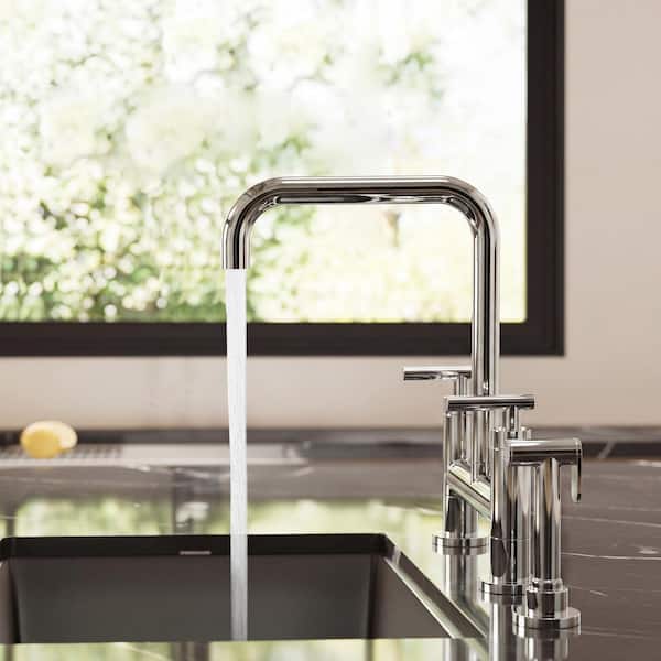 2-Handle Deck Mount Kitchen Faucet 2-Hole Bridge Kitchen Faucet with Side Sprayer in Chrome