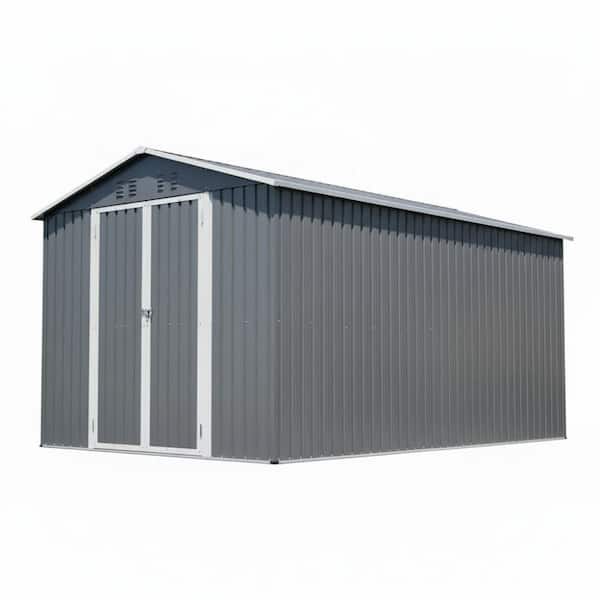12.2 ft. x 7.5 ft. Outdoor Storage Shed-Heavy-Duty Metal Shed with Lockable Doors, Gray, 96 sq. ft.