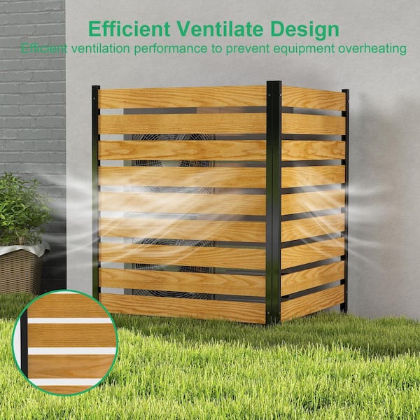 36 in. W x 44 in. H Privacy Fence Screen No Dig AC Fence Panel Wood Metal Decorative Garden Patio Screen (2-Panel)