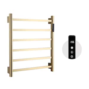 20 in. W. 6- Bar Screw-In Plug-In and Hardwire Towel Warmer with Carbon Fiber Heating Technology in Brushed Gold
