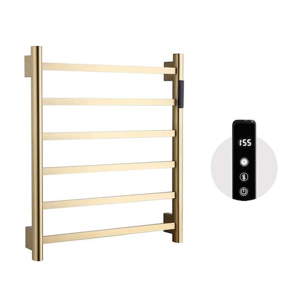 Cesicia 20 in. W. 6- Bar Screw-In Plug-In and Hardwire Towel Warmer with Carbon Fiber Heating Technology in Brushed Gold