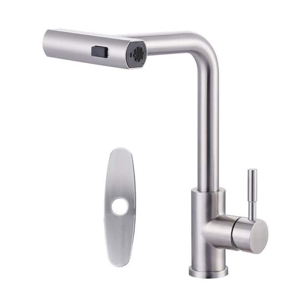 15.7 in. 3 Modes Single Handle Waterfall Pull Down Sprayer Kitchen Faucet with 360° Spout Swivel in Brushed Nickel
