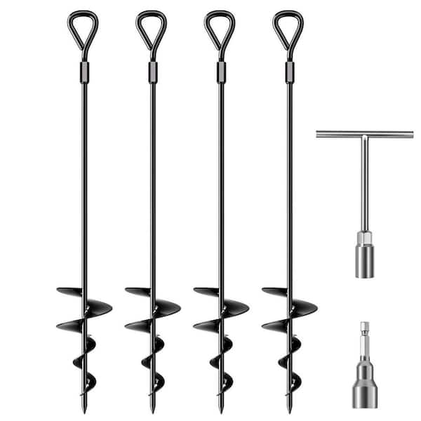30 in. Black Heavy Duty Screw-in Ground Anchor Kit for Camping Tent, Swing Sets, Animals, Sheds, Trampoline (4-Pack)