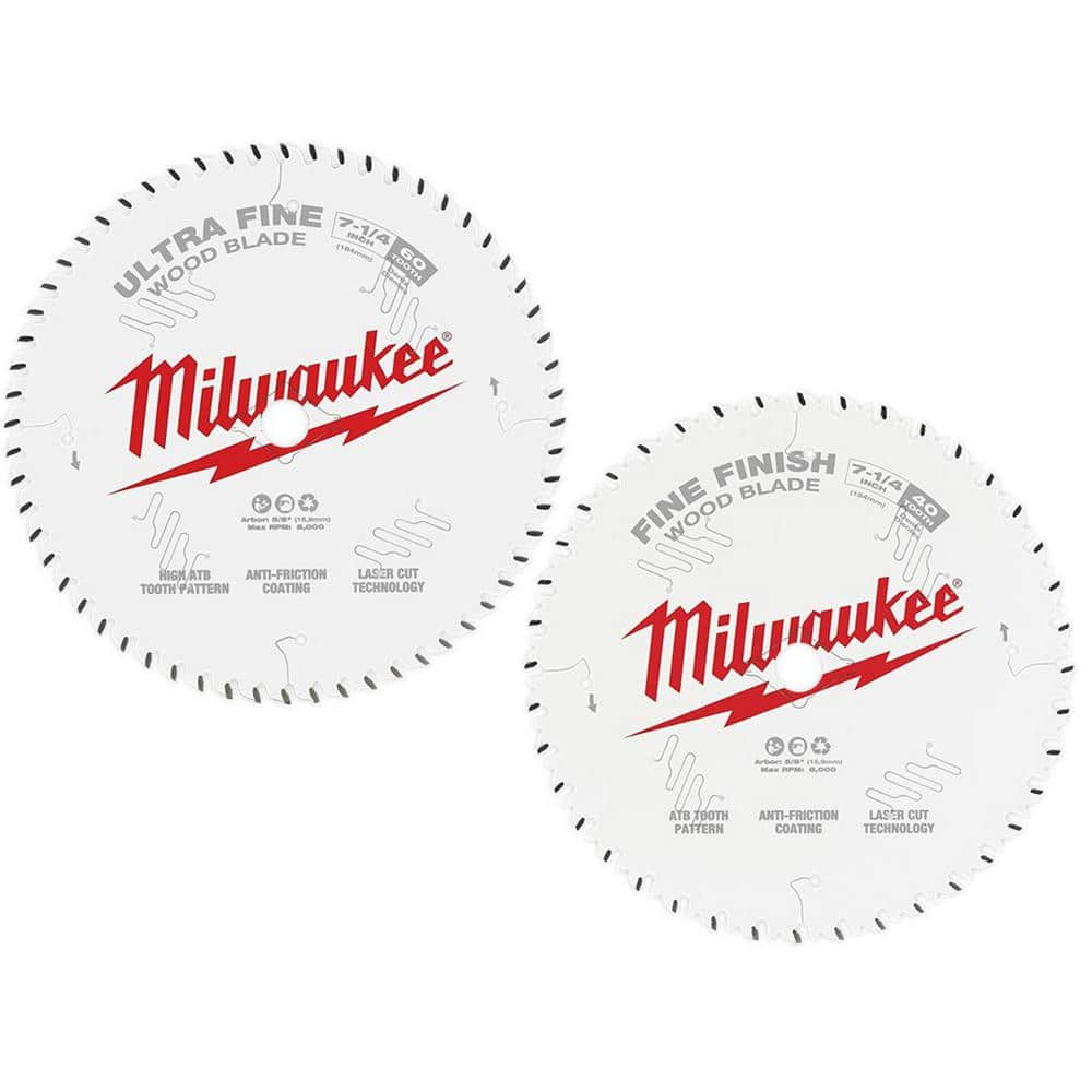 Milwaukee 7-1/4 in. x 60-Tooth Ultra Fine Finish Circular Saw Blade with 7-1/4 in. x 40-Tooth Finish Circular Saw Blade (2-Piece)