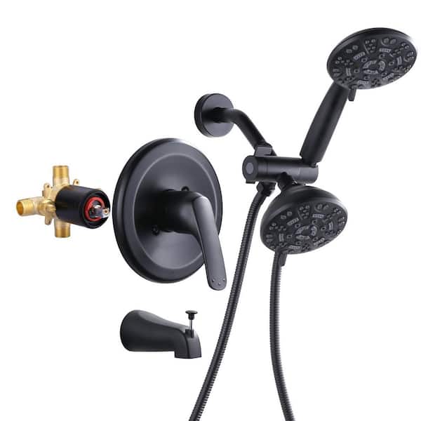 Single Handle Dual Shower Faucet and Bathtub Faucet 1.8 GPM with Pressure Balance and Tub Spout in Matte Black