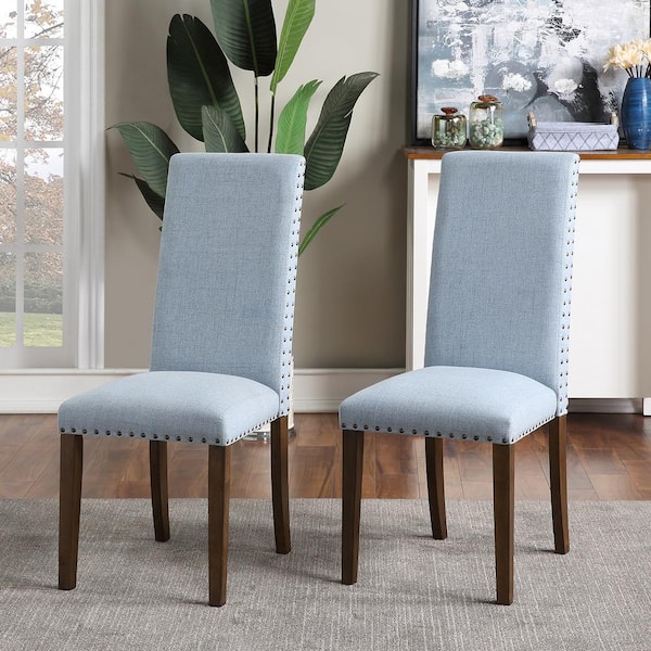 Aoibox Blue High-Back Fabric Upholstered Dining Chairs with Copper Nails  Spring Support (Set of 2) SNMX1418 - The Home Depot