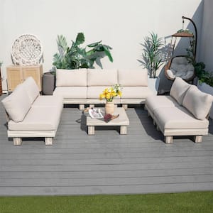 Policy 8-Piece Aluminum Patio Conversation Set with Beige Cushions