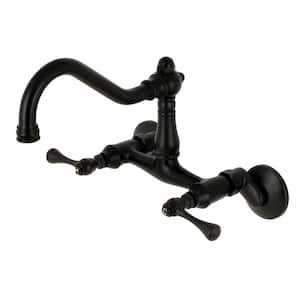 Vintage 2-Handle Wall-Mount Standard Kitchen Faucet in Matte Black