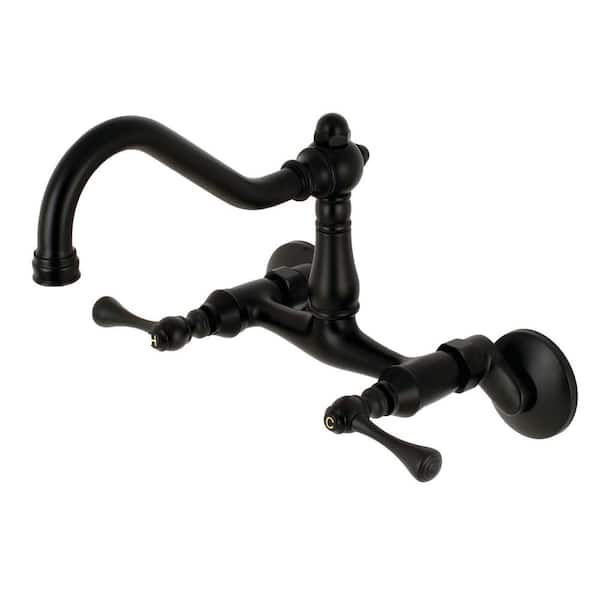 Kingston Brass Vintage 2-Handle Wall-Mount Standard Kitchen Faucet in Matte Black