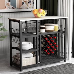 White buffet table with wine deals rack