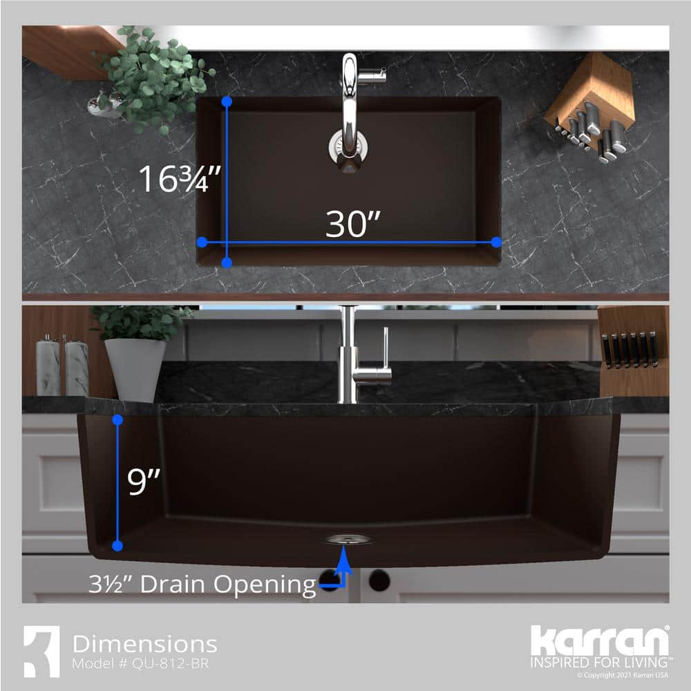 Brown Quartz Large Single Bowl Undermount Kitchen Sink