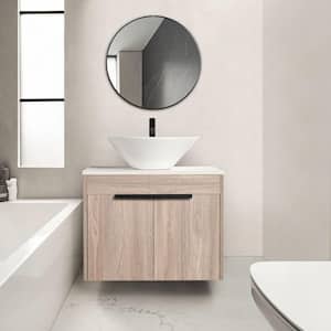 Yunus 23.6 in. W x 18.9 in. D x 24 in. H Wall Mounted Bathroom Vanity Set in White Oak with White Top with Vessel Sink