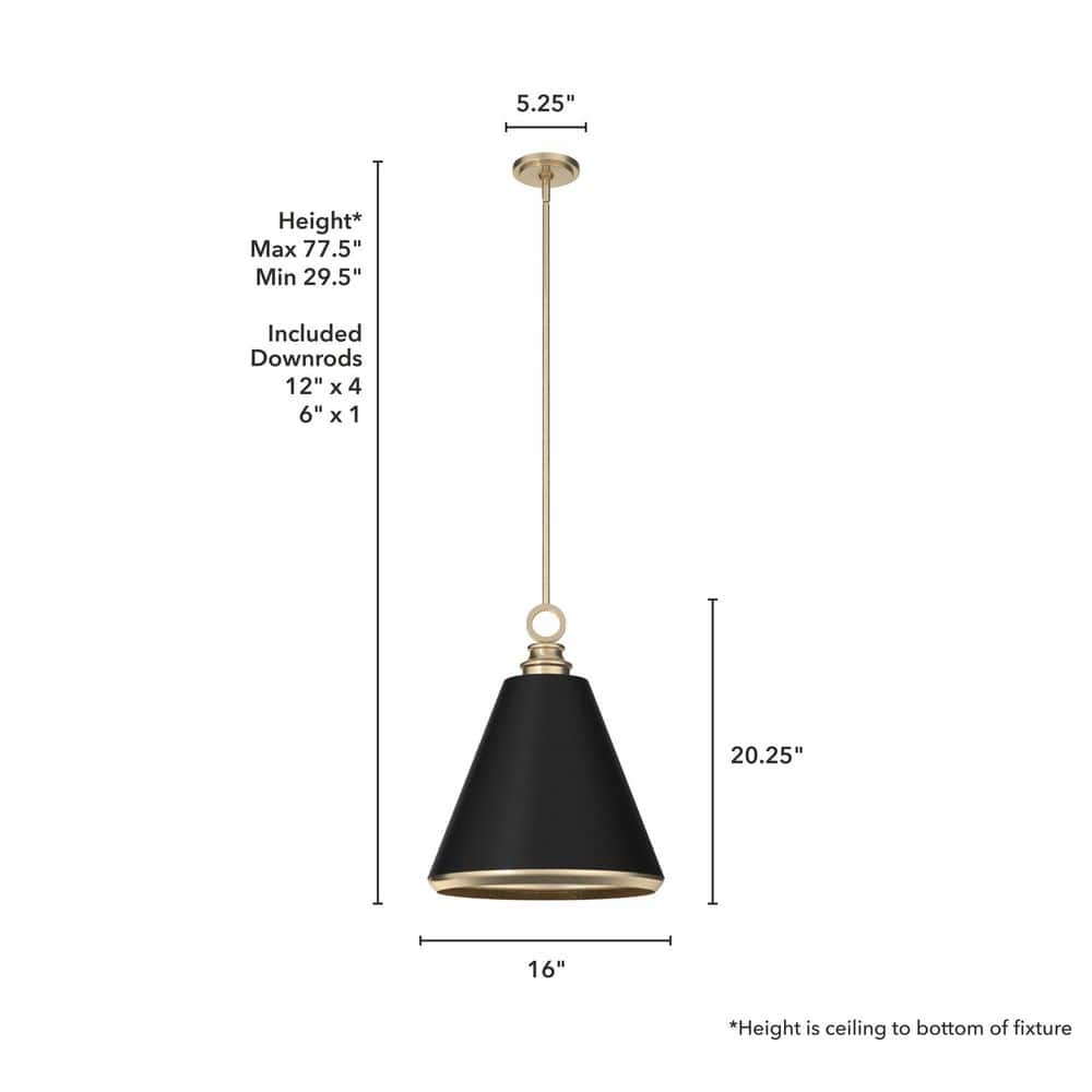Alturas Gold and Matte Black 16" Modern Metal Pendant Light