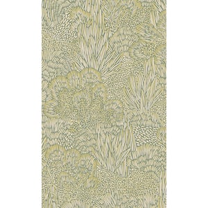 Green/Gold Embossed Leaves and Trees Tropical Print Non-Woven Non-Pasted Textured Wallpaper 57 sq. ft.