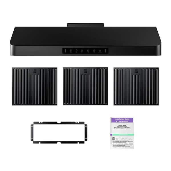 36 in. 900CFM Ducted Under Cabinet Range Hood in Black Stainless Steel 3-Speed with LED and Permanent Filters