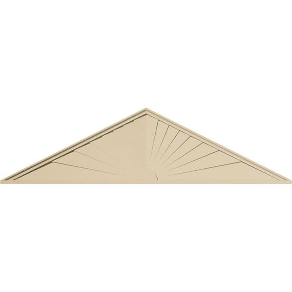 Ekena Millwork 86-in W x 22-1/2-in H x 2-in P (Pitch 6/12) Peaked Cap Sunburst Signature Urethane Pediment, Primed Tan
