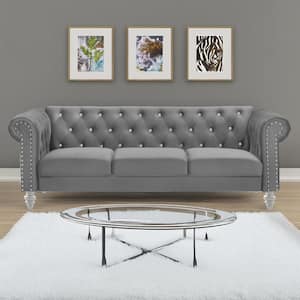 New Classic Furniture Emma 81 in. Rolled Arm Polyester Crystal Rectangle Sofa in Gray