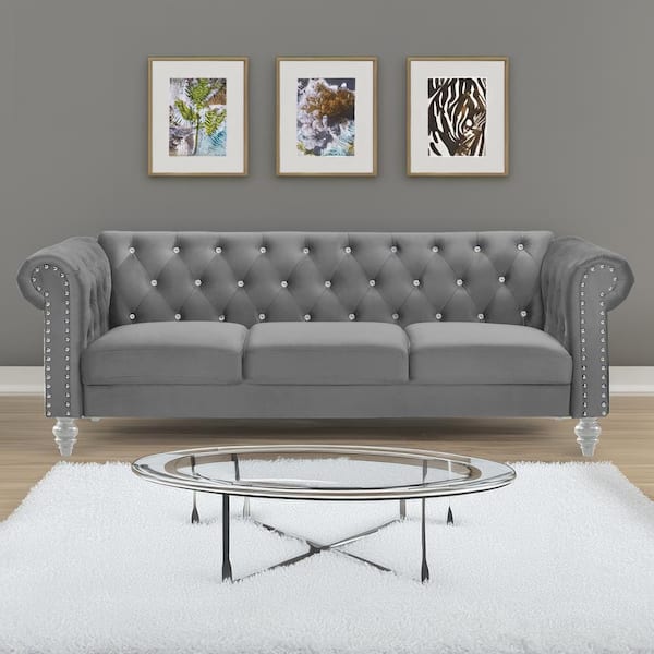 NEW CLASSIC HOME FURNISHINGS New Classic Furniture Emma 81 in. Rolled Arm Polyester Crystal Rectangle Sofa in Gray