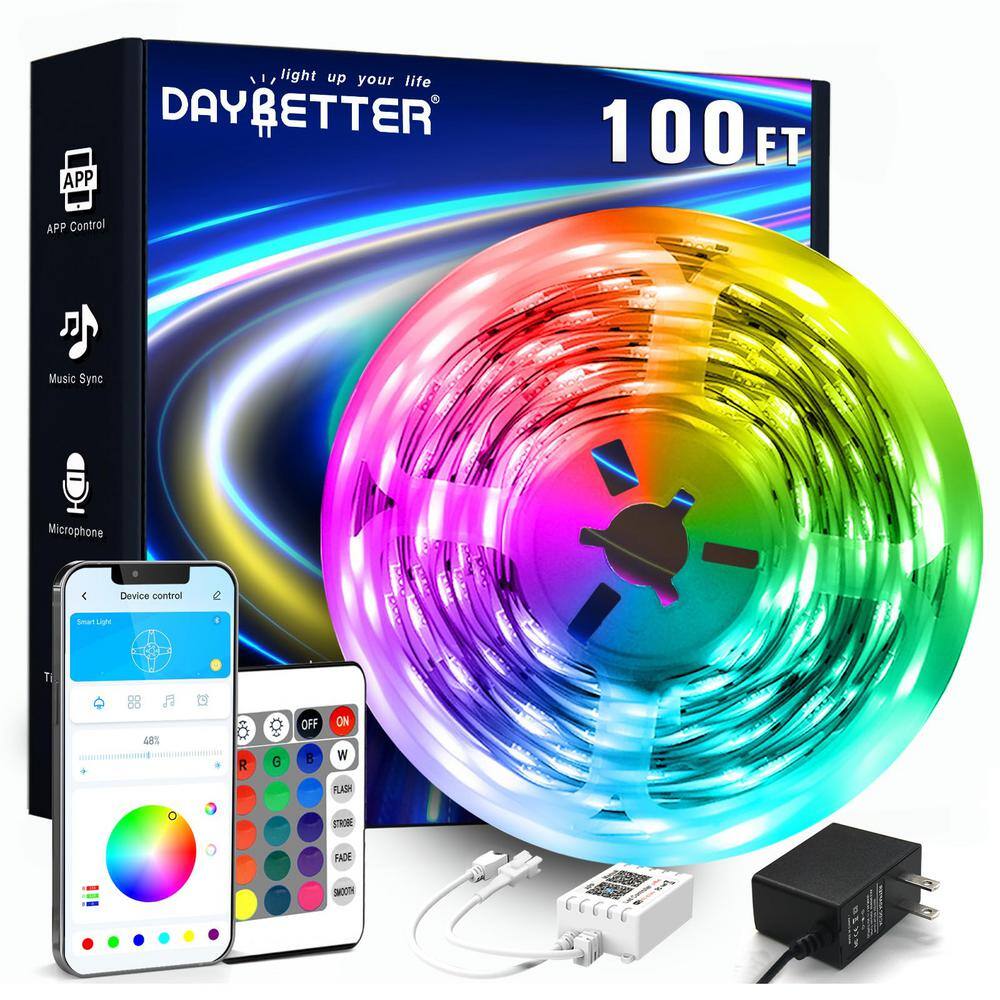 24V 100 ft. Indoor Plug-in Integrated LED RGB Strip Novelty String-Light wi