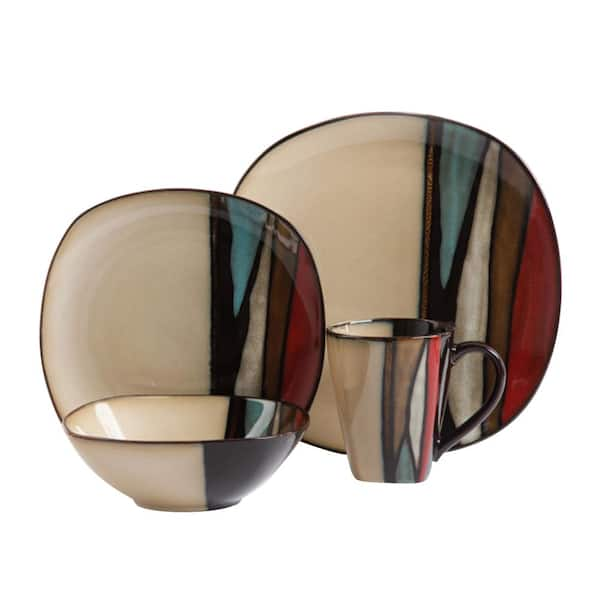 GIBSON elite Athlea 16-Piece Casual Multicolor Stoneware Dinnerware Set (Service for 4)