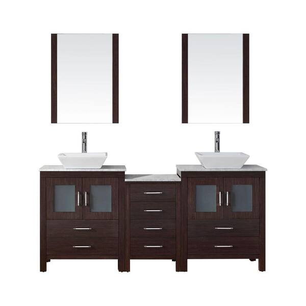 Virtu USA Dior 67 in. W Bath Vanity in Espresso with Marble Vanity Top in White with Square Basin and Mirror