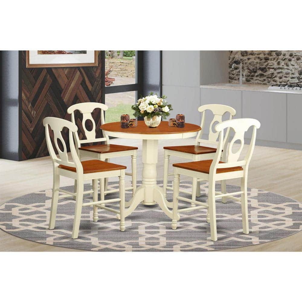 5-Piece Round Buttermilk and Cherry Finish Solid Wood Top Dining table with 4 Chairs with Lattice Back price history on PriceWatchPro
