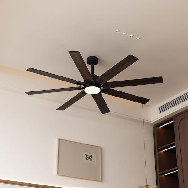 72.7 in. Integrated LED Indoor/Outdoor Ceiling Fan with Light Kit and Remote Control, Large Wooden Propeller Ceiling Fan