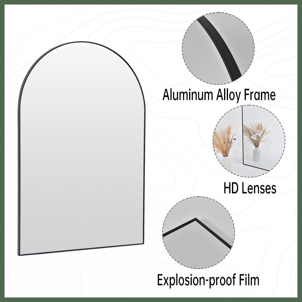 24 x 36 Black Metal Framed Arched Vanity Mirror