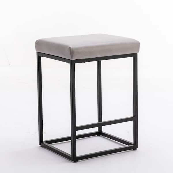 ATHMILE 24 in. H Gray Backless Faux Leather Upholstered Metal Frame Bar Stools (Set of 2)