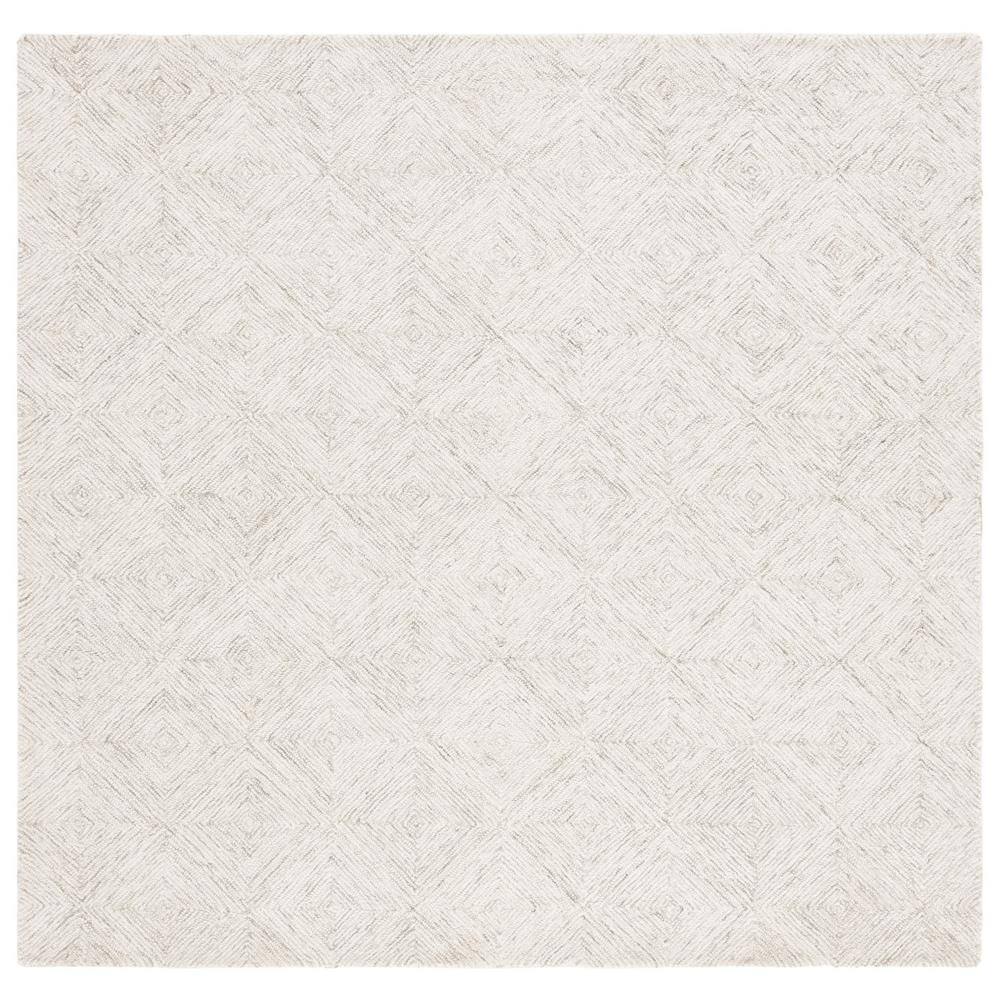 Ivory Abstract Tufted Wool and Synthetic Square Rug, 6' x 6'