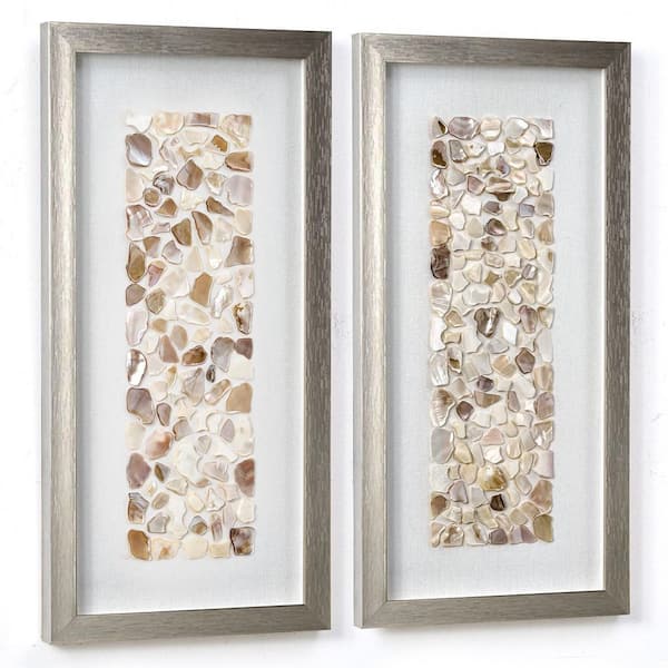 3D Seashell Glass Mosaic Coastal Beach Wall Art, 2-Pc Set with Champagne Frame, Neutral 8.75 in. x 17.75 in.