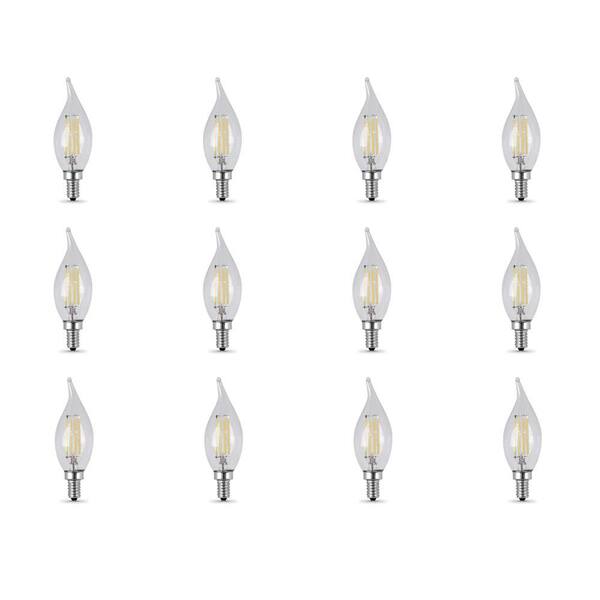 Feit Electric 25-Watt Equivalent (2700K) CA10 Candelabra Dimmable Filament LED Clear Glass Light Bulb, Soft White (12-Pack)