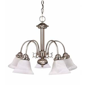 5-Light Brushed Nickel Chandelier with Alabaster Glass Bell Shades