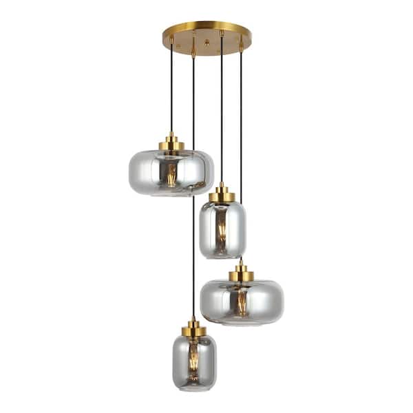 SAFAVIEH Equinox 4-Watt 4-Light Smoke Gray Pendant Light with Glass Shade
