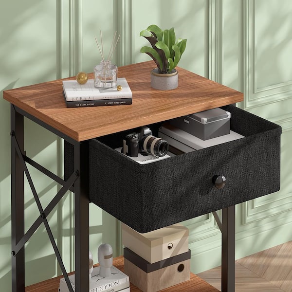 Rustic Nightstand with Drawer, Compact Bedside Table with Storage Shelf for Bedroom, Industrial End Table Brown Style 1