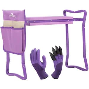 Garden Kneeler and Metal Garden Stool Foldable Bench Tool Pocket and Soft EVA Kneeling Pad for Gardening Lovers Purple