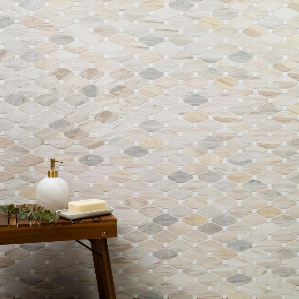 Angora Beige and Gray Polished Marble Mosaic Tile