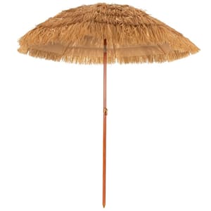 6.5 ft. Metal Portable Beach Umbrella in Khaki with Thatched