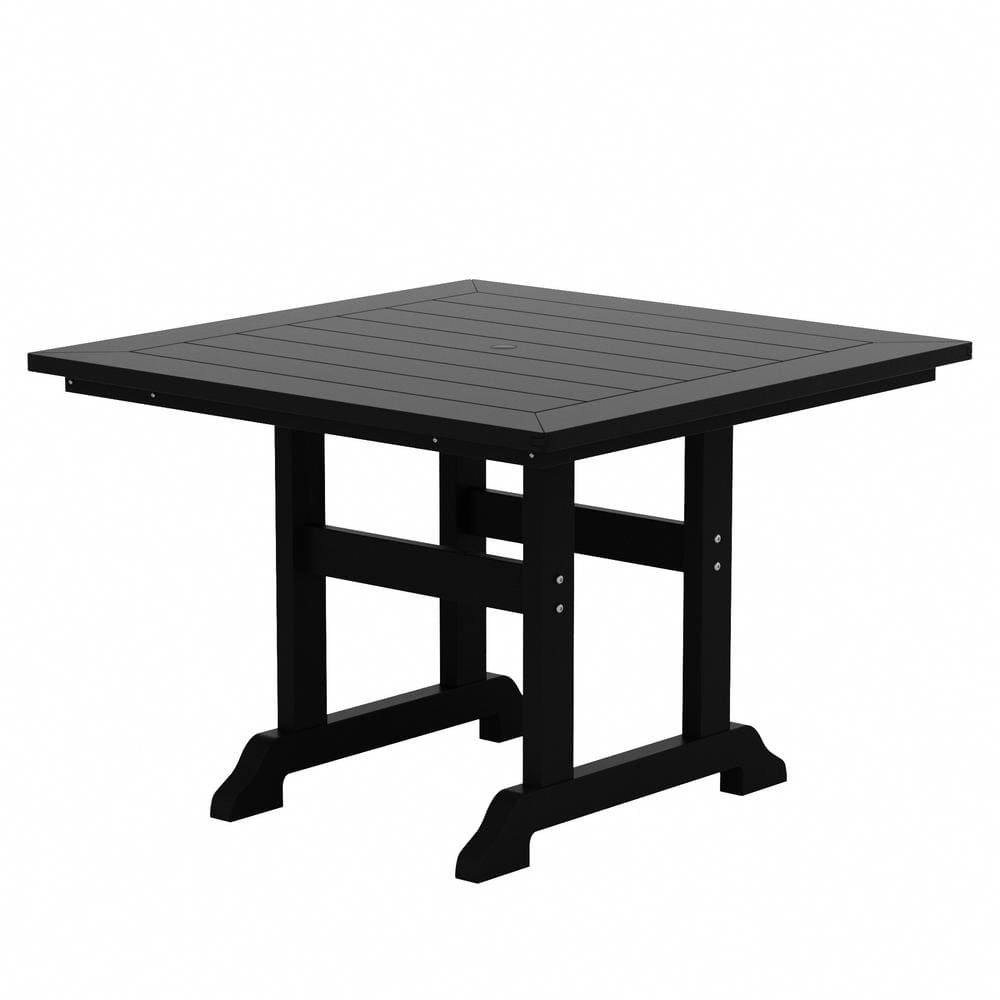 Hayes 43" White HDPE Square Outdoor Dining Table with Umbrella Hole