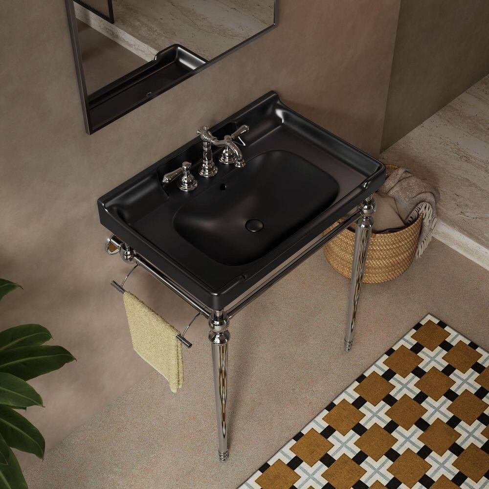 28 in. Single Sink Freestanding Chrome Bath Vanity with Black Ceramic Sink Top price history on PriceWatchPro