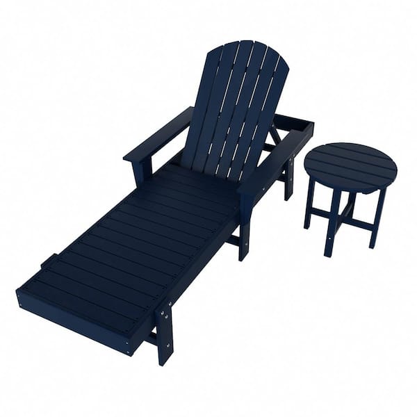 WESTIN OUTDOOR Altura 2PC Navy Blue Classic Outdoor Patio Adjustable Back Adirondack Chaise Lounge Arm Chair and Round Side Table Set