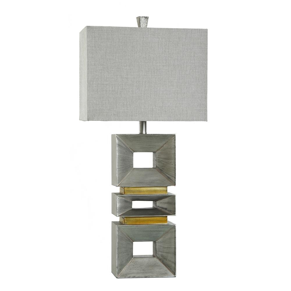 StyleCraft 35 in. Palladium Silver Table Lamp with Taupe Hardback Fabric Shade -  L36006DS