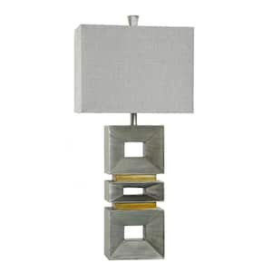 35 in. Palladium Silver Table Lamp with Taupe Hardback Fabric Shade